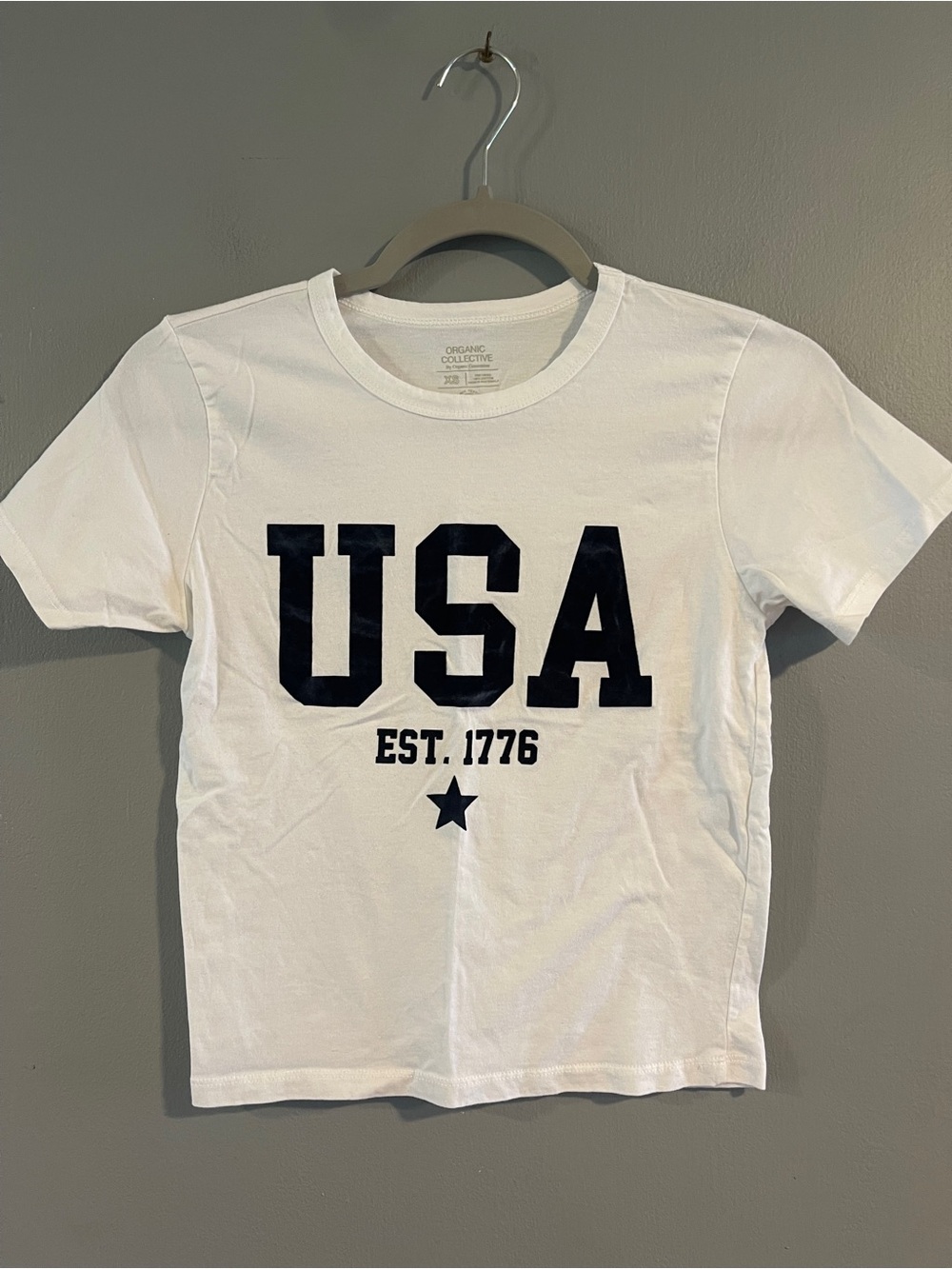 Organic Collective USA Graphic Crop Top - White/Navy Size XS